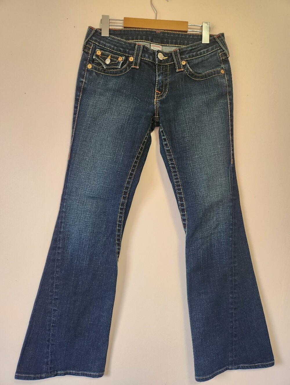 VTG True Religion Joey Flap Pocket Twisted Seam Low Rise Flare Jeans 29 Y2K